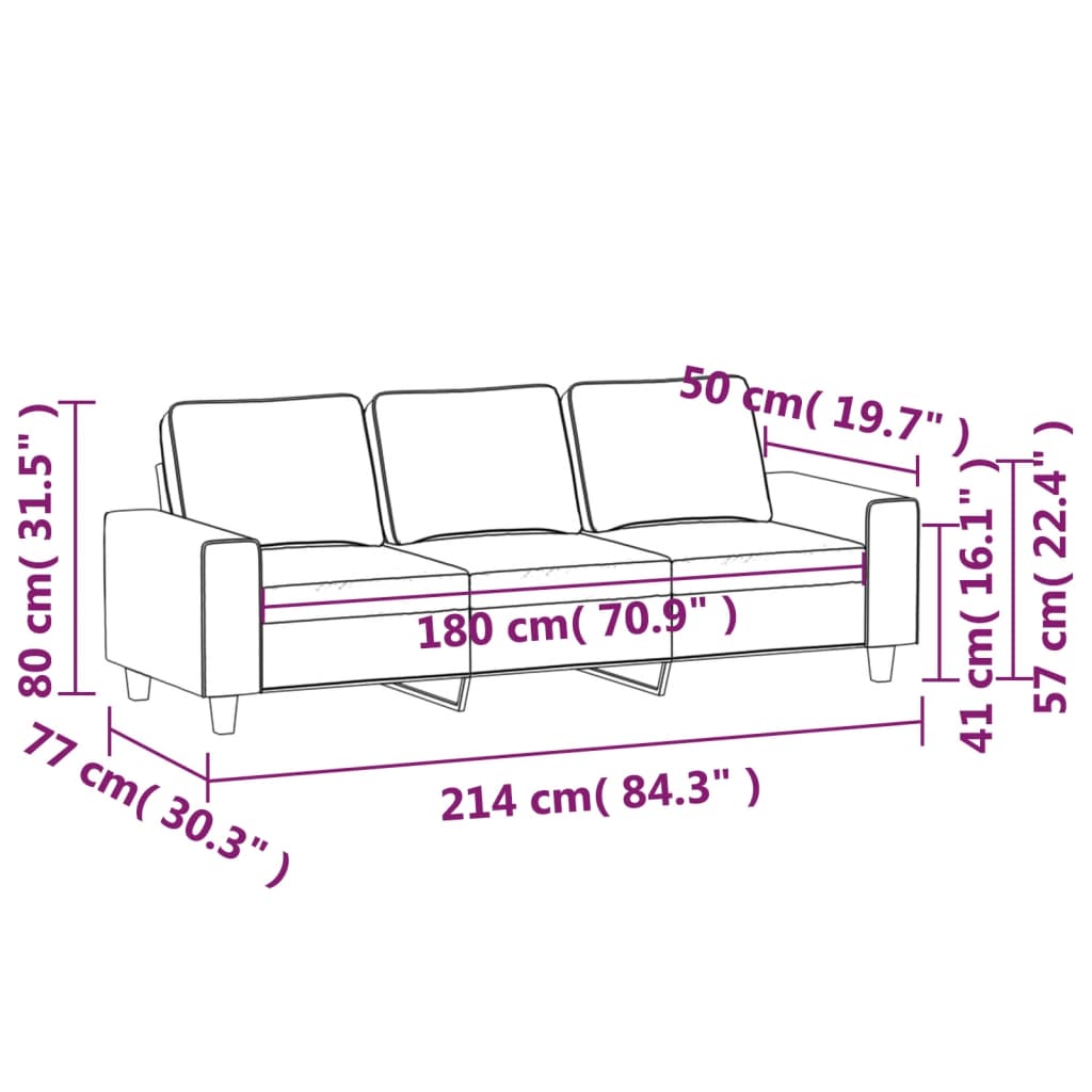 vidaXL Sofá de 3 lugares 180 cm tecido amarelo-claro