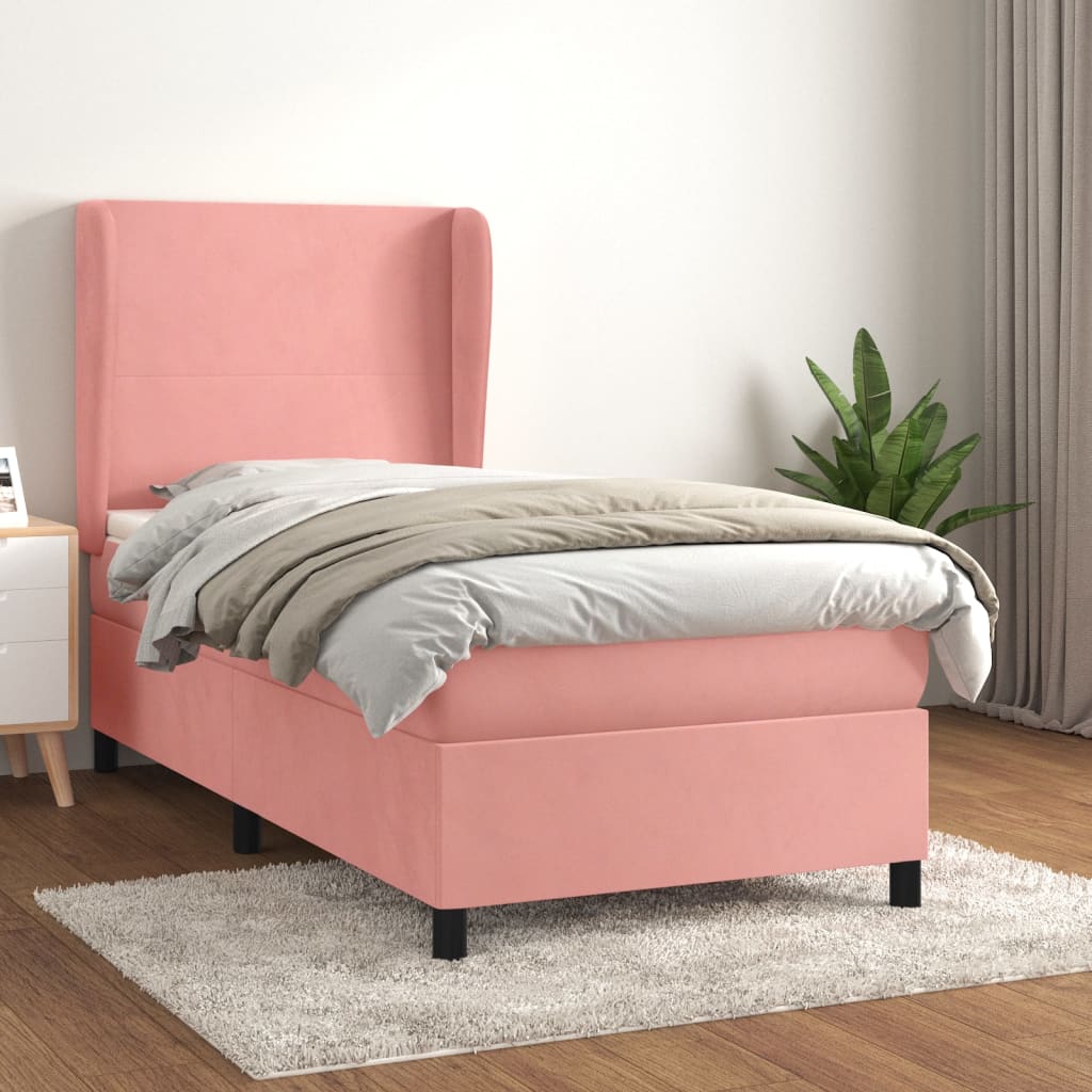 vidaXL Cama com molas/colchão 90x190 cm veludo rosa