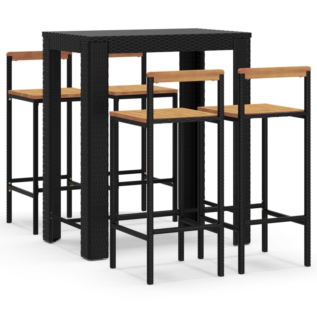 vidaXL 5 pcs conjunto de bar p/ jardim vime PE/acácia maciça preto