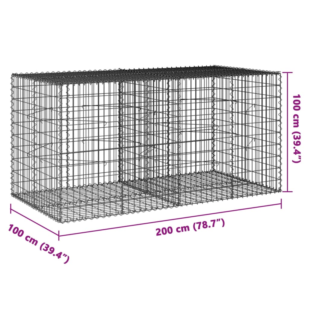 vidaXL Cesto gabião com cobertura 200x100x100 cm ferro galvanizado