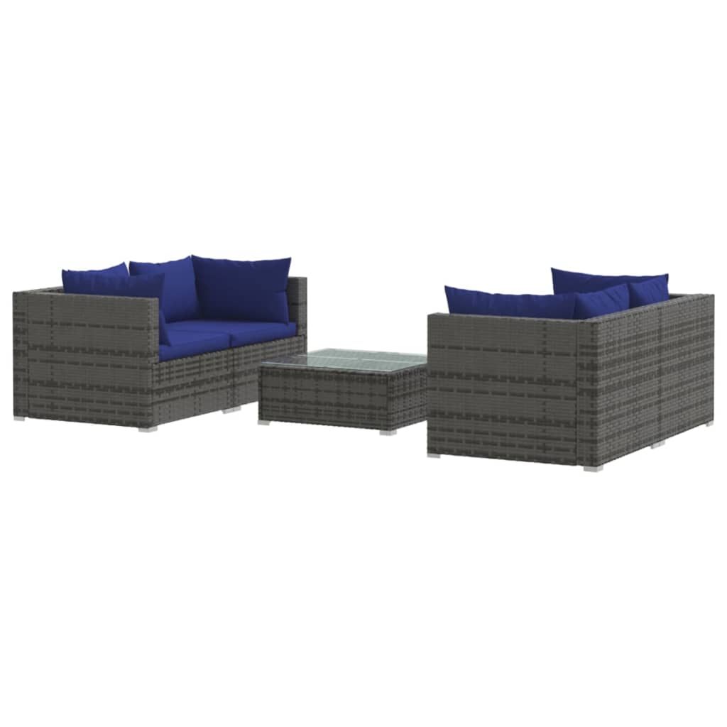 vidaXL 5 pcs conjunto lounge de jardim c/ almofadões vime PE cinzento