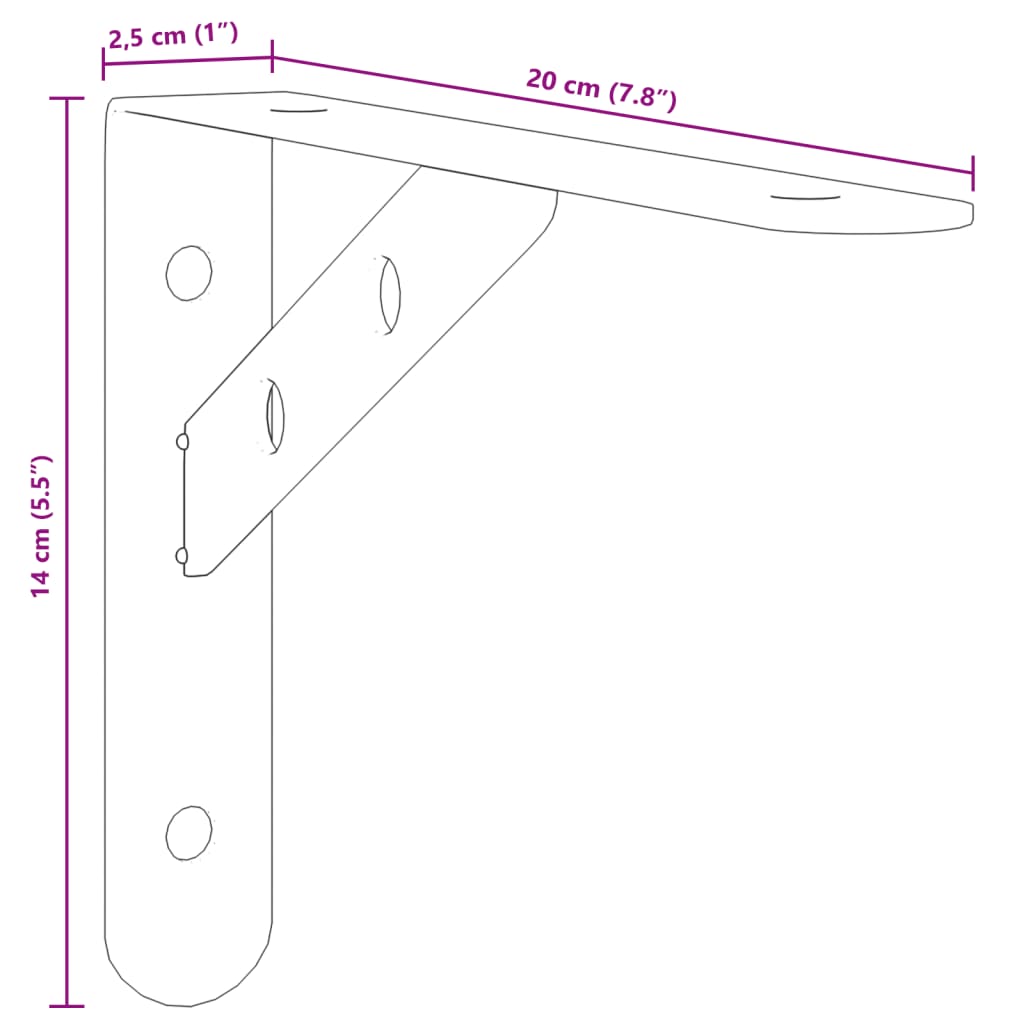 vidaXL Suportes prateleira 4pcs 20x2,5x14 cm aço inoxidável prateado