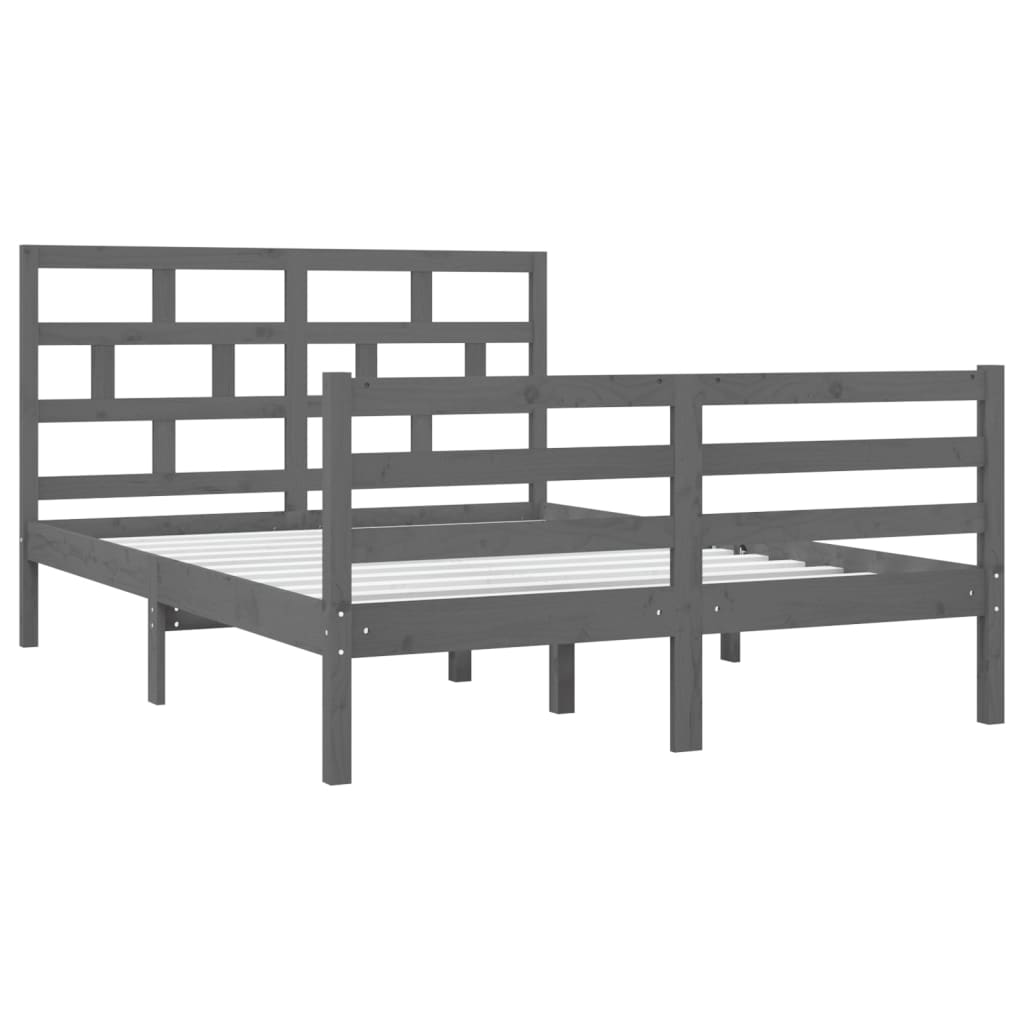 vidaXL Estrutura de cama casal 135x190 cm madeira maciça cinzento