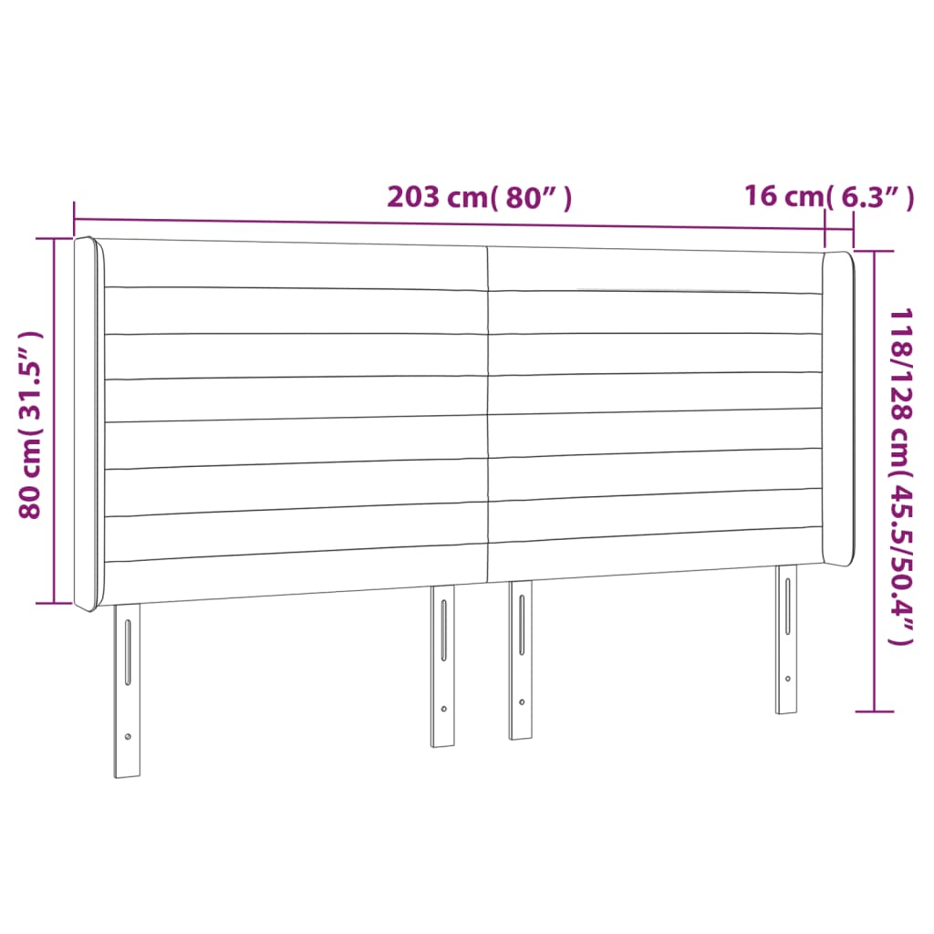 vidaXL Cabeceira de cama c/ abas tecido 203x16x118/128 cm creme