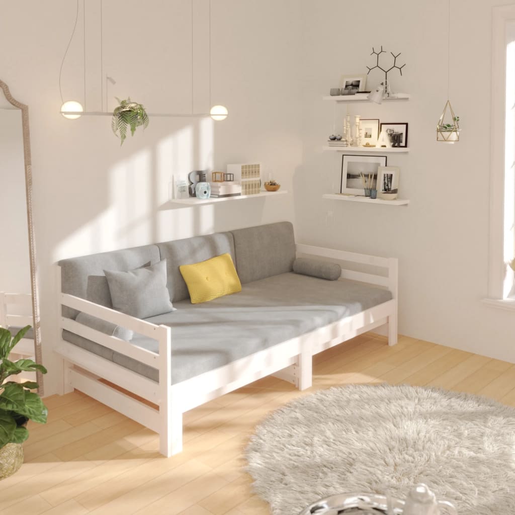 vidaXL Estrutura sofá-cama de puxar 2x(90x190) cm pinho maciço branco