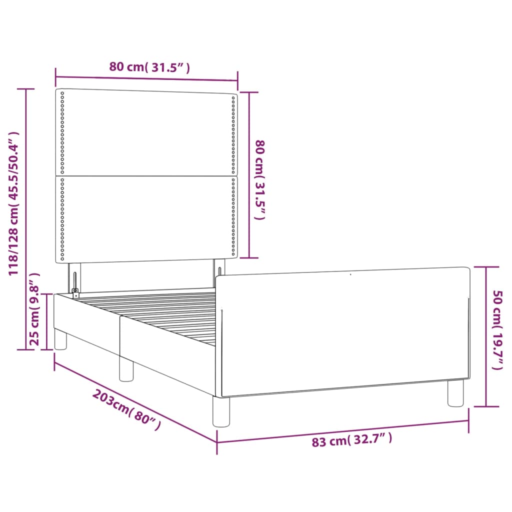 vidaXL Estrutura cama cabeceira 80x200 cm tecido castanho-acinzentado