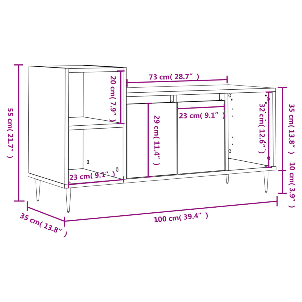 vidaXL Móvel de TV 100x35x55 cm derivados de madeira cinzento sonoma