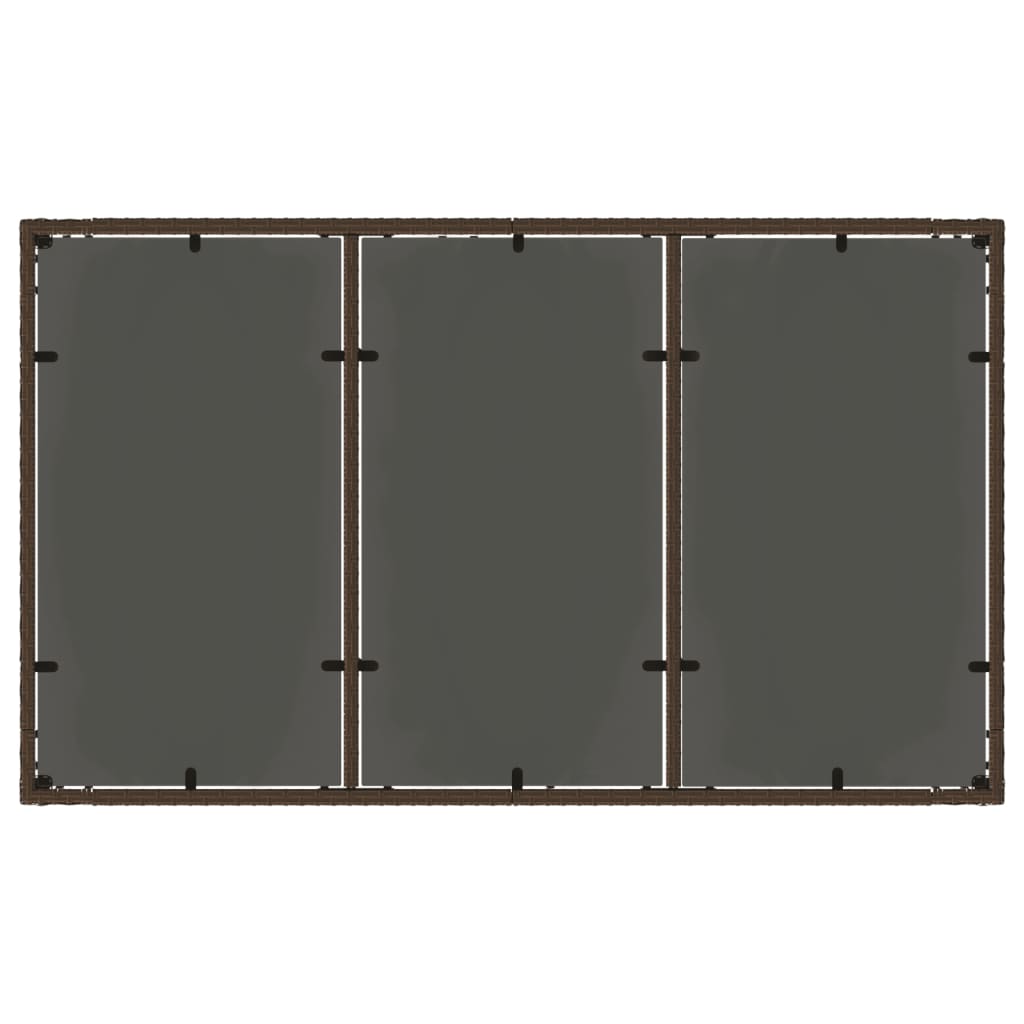 vidaXL Mesa de jardim com tampo de vidro 150x90x75 cm vime PE castanho