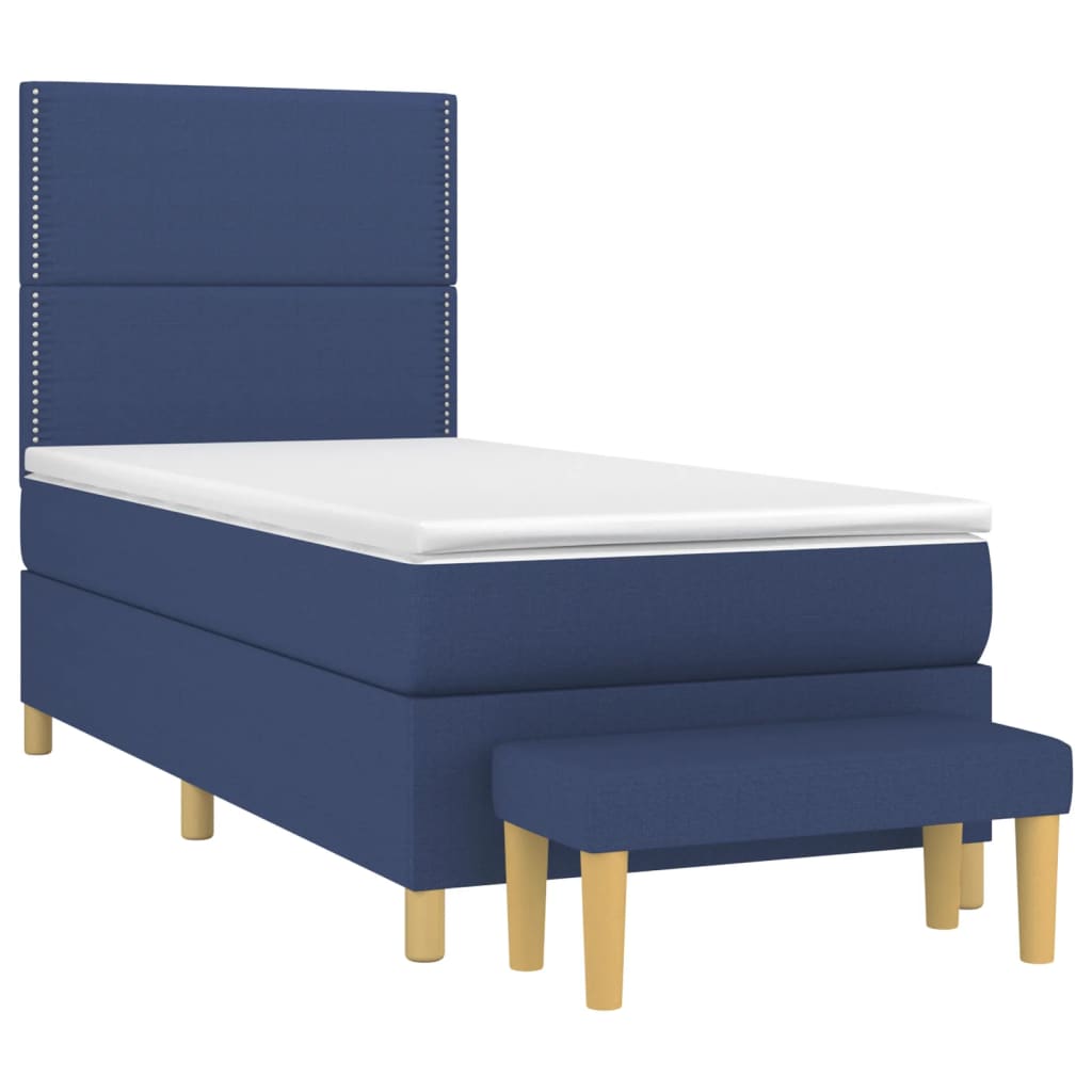 vidaXL Cama com molas/colchão 90x190 cm tecido azul