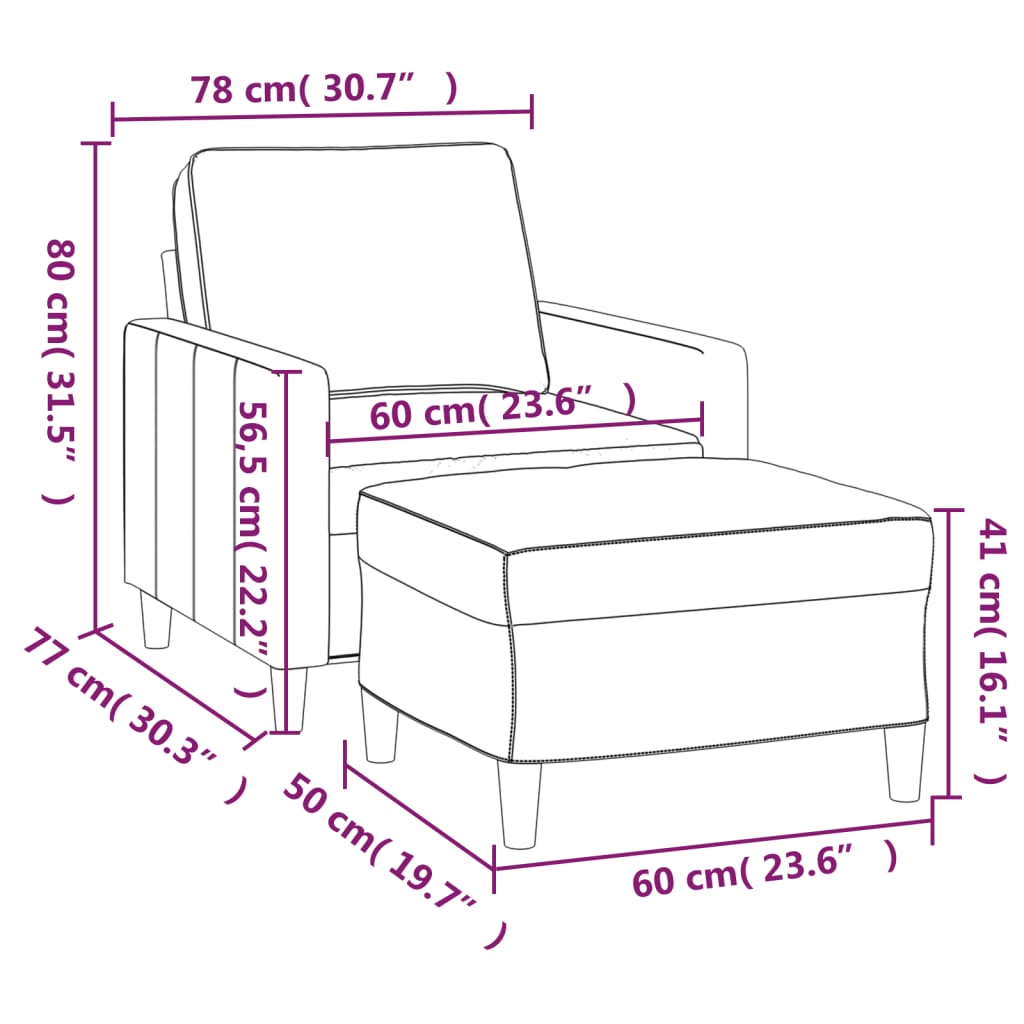 vidaXL Poltrona com apoio de pés 60 cm veludo cor creme