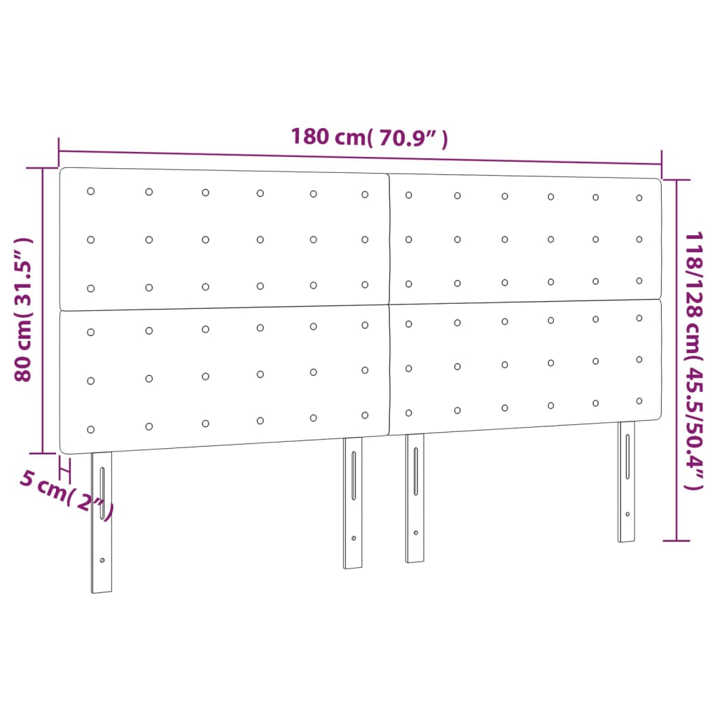 vidaXL Cabeceira de cama 4 pcs tecido 90x5x78/88 cm cinzento-claro