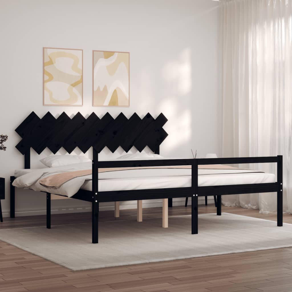 vidaXL Cama para idosos com cabeceira 200x200 cm madeira maciça preto