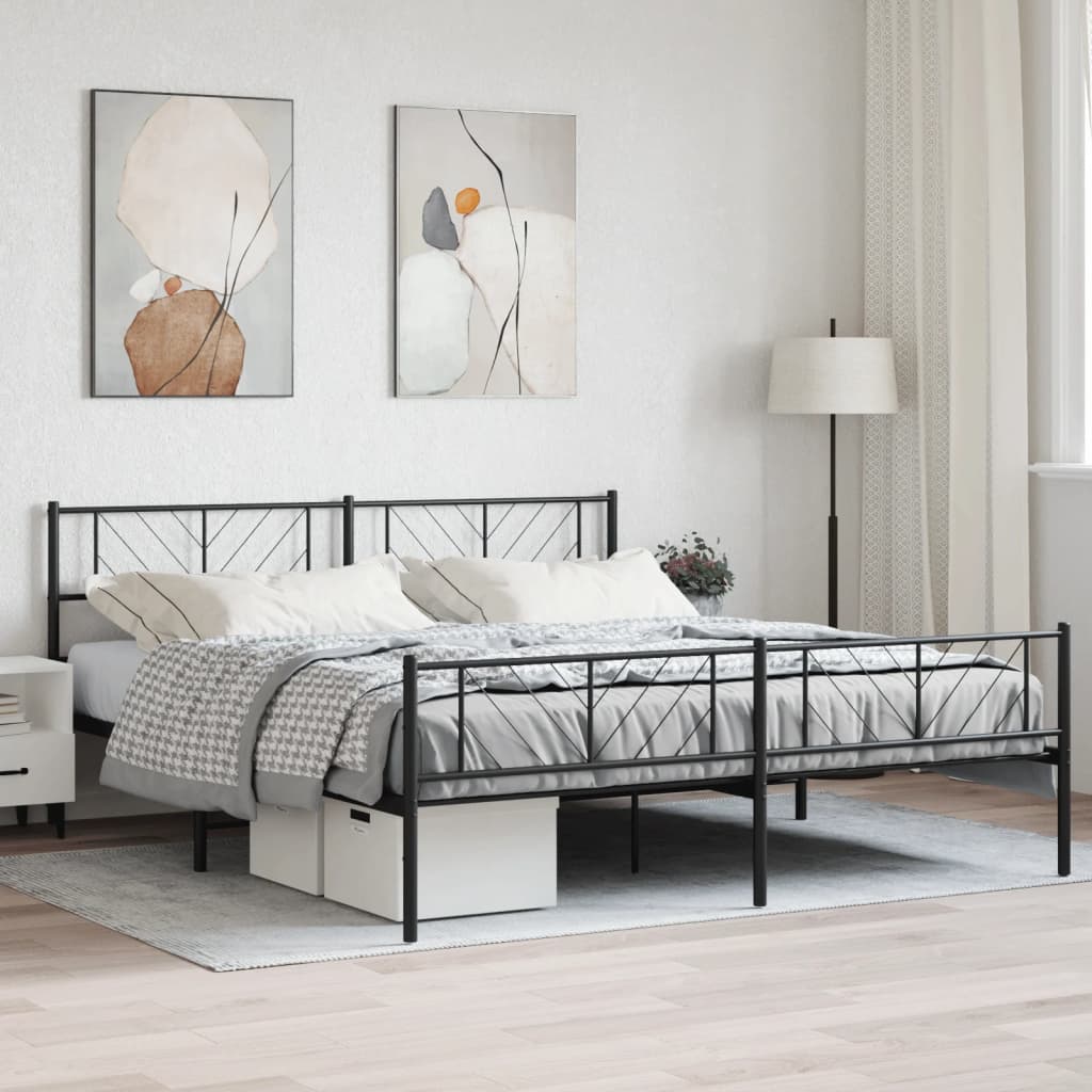 vidaXL Estrutura de cama com cabeceira e pés 193x203 cm metal preto