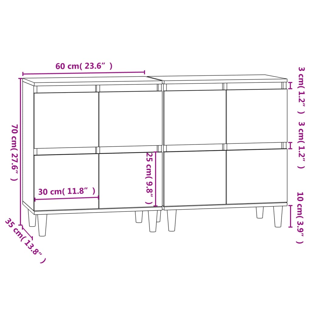 vidaXL Aparadores 2 pcs 60x35x70 cm derivados madeira carvalho sonoma