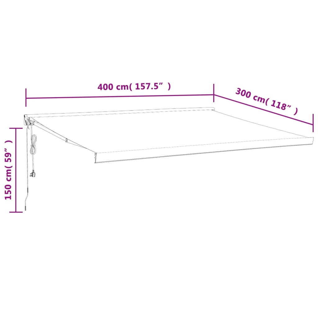 vidaXL Toldo retrátil 4x3 m tecido e alumínio azul e branco