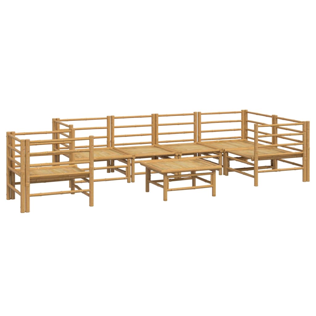 vidaXL 7 pcs conj. lounge de jardim bambu c/ almofadões cinzento-claro