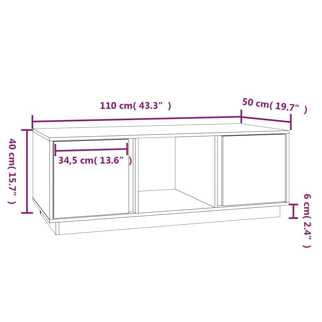 vidaXL Mesa de centro 110x50x40 cm pinho maciço branco