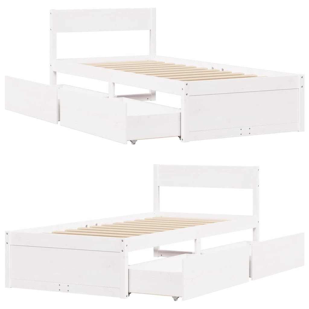 vidaXL Cama sem colchão 75x190 cm madeira de pinho maciça branco