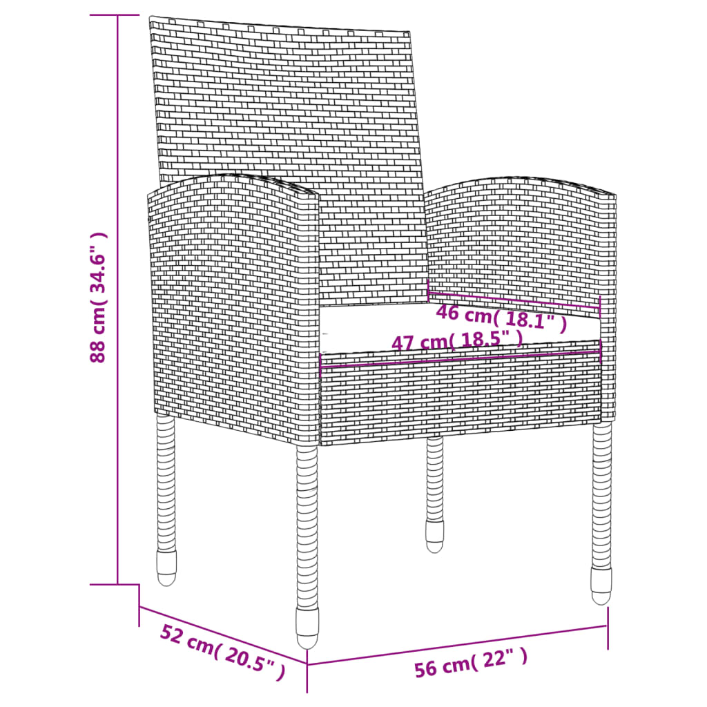 vidaXL 5pcs conjunto de jantar para jardim vime PE e aço cinza e preto