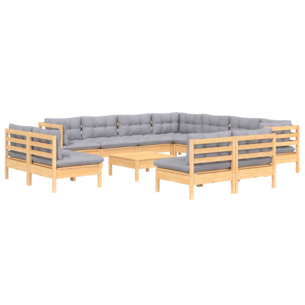 vidaXL 12pcs conjunto lounge de jardim + almofadões cinza pinho maciço