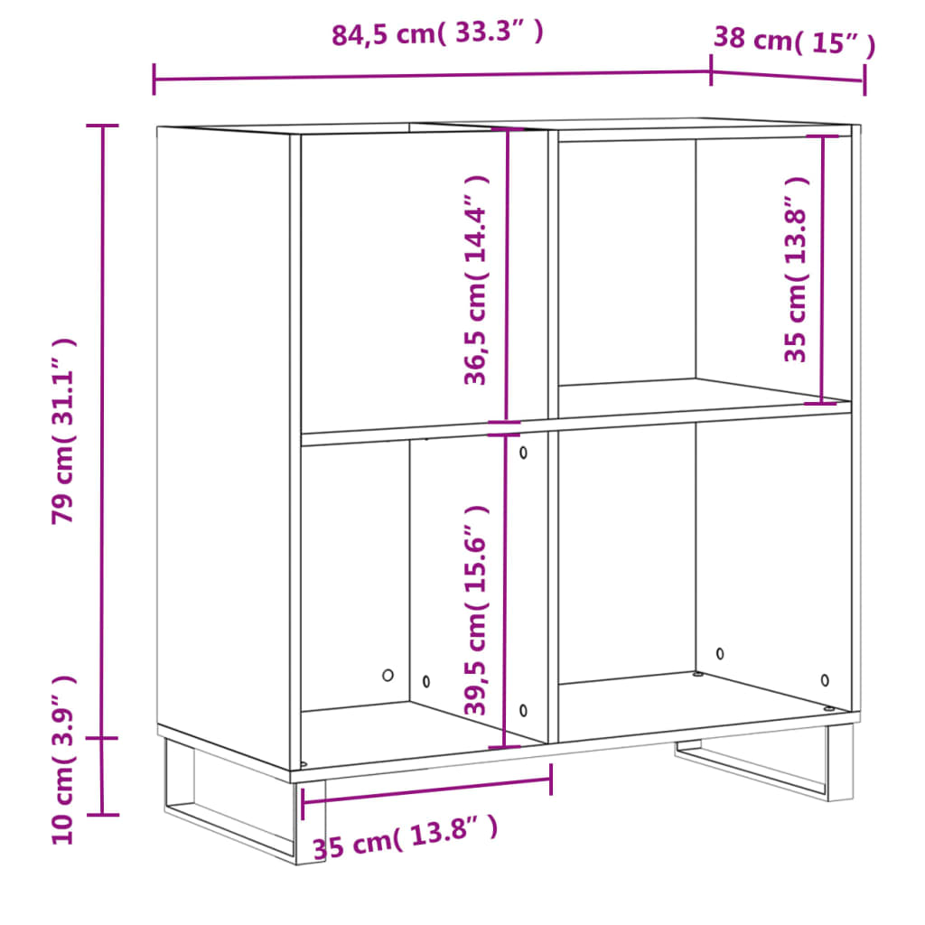 vidaXL Armário p/ discos 84,5x38x89 cm derivados madeira cinza-cimento