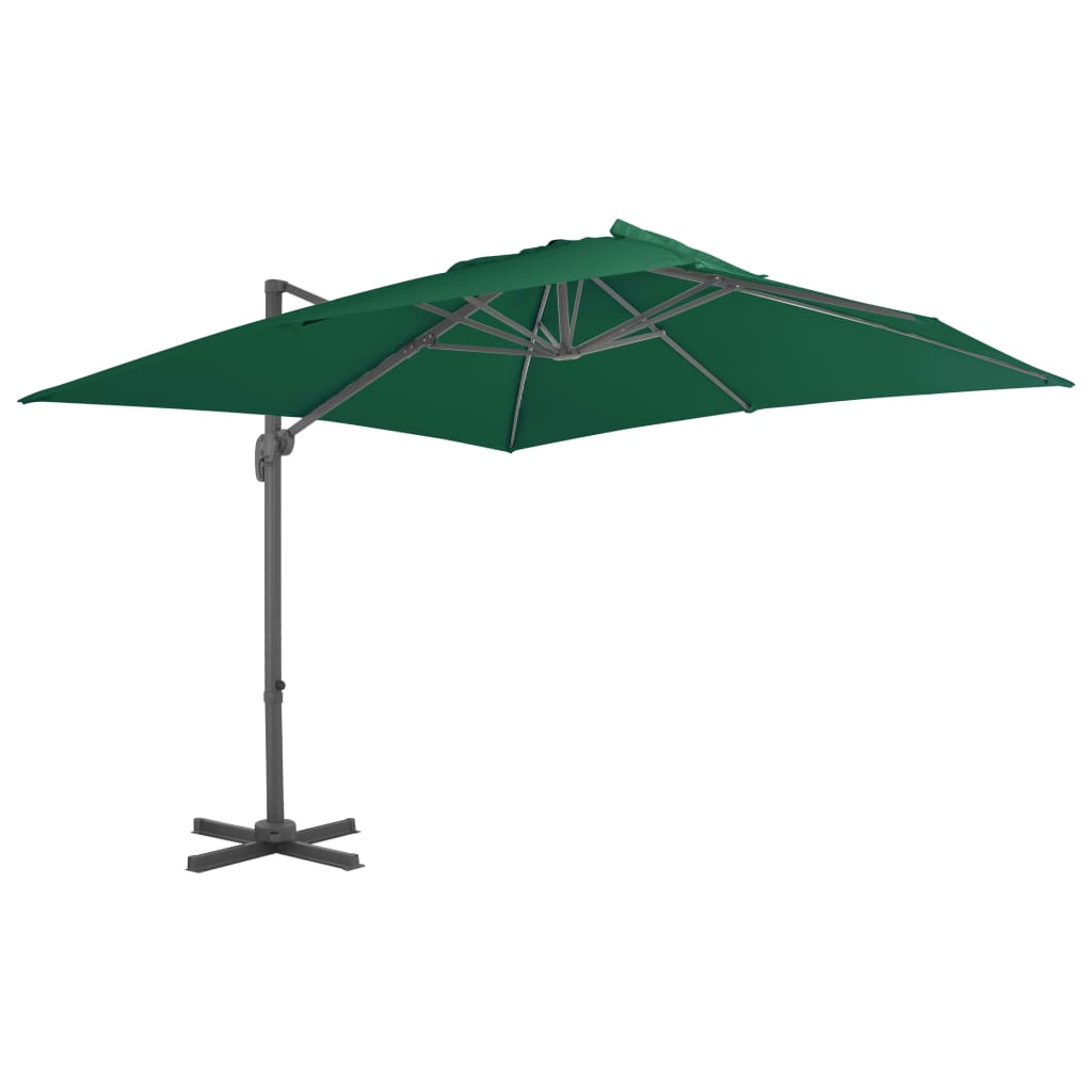 vidaXL Guarda-sol cantilever com poste alumínio 300x300 cm verde