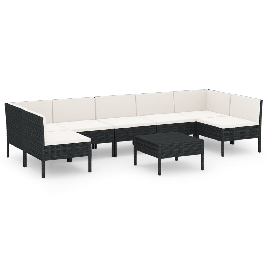 vidaXL 8 pcs conjunto lounge de jardim c/ almofadões vime PE preto