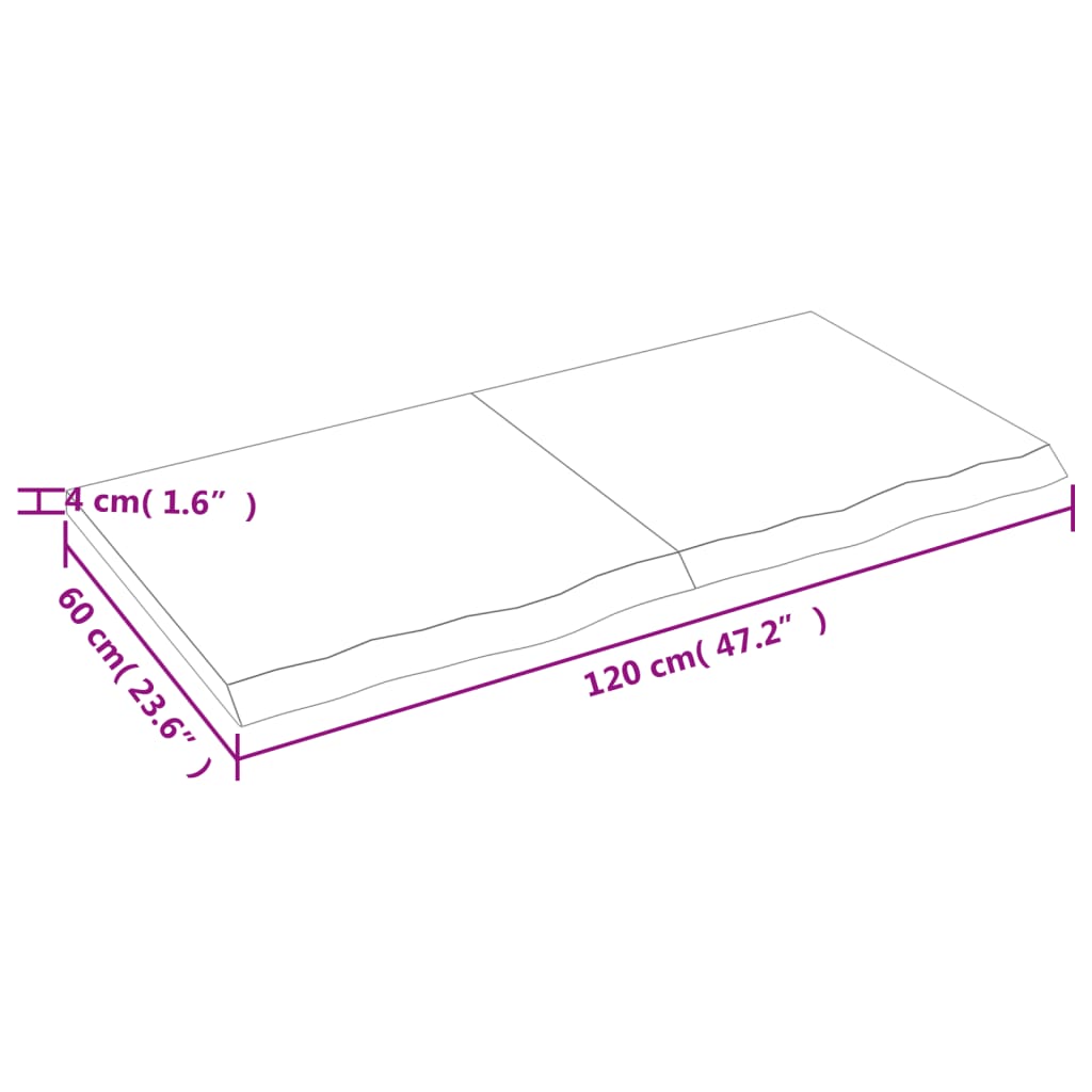 vidaXL Tampo de mesa 120x60x(2-4) cm carvalho tratado castanho-claro