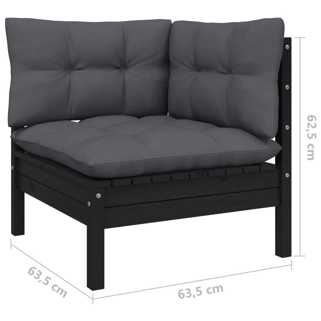 vidaXL 8 pcs conjunto lounge jardim c/ almofadões pinho maciço preto