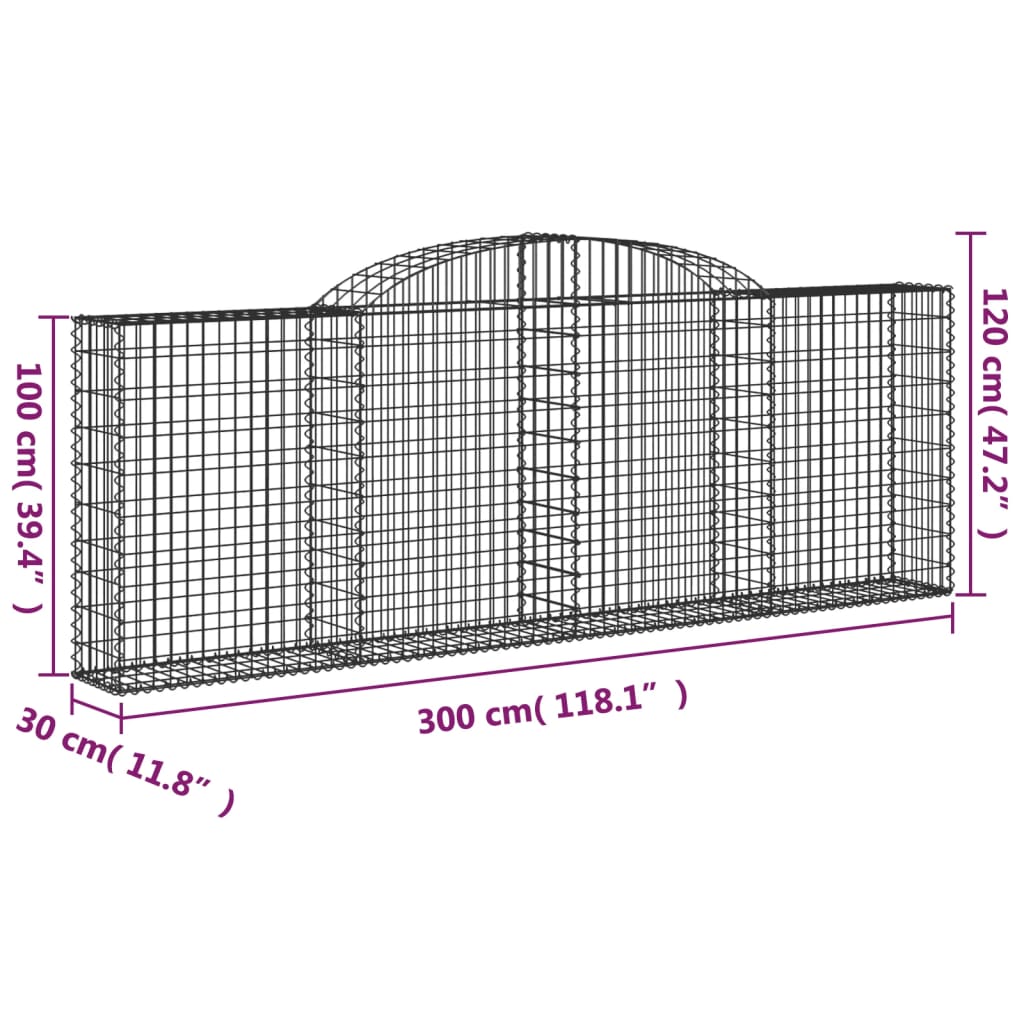 vidaXL Cestos gabião arqueados 13pcs 300x30x100/120 ferro galvanizado