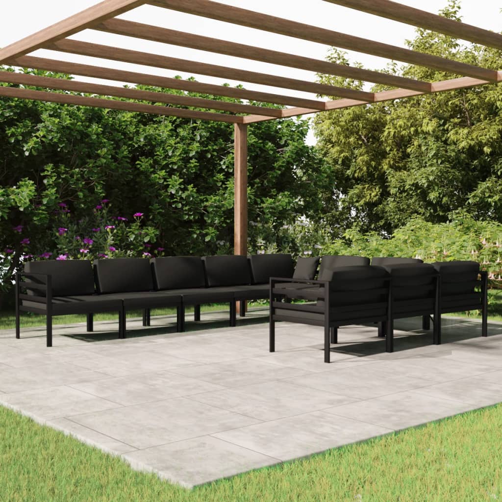 vidaXL 10 pcs conjunto lounge jardim com almofadões alumínio antracite