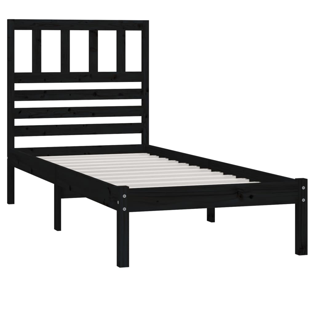 vidaXL Estrutura de cama de solteiro 90x190 cm pinho maciço preto