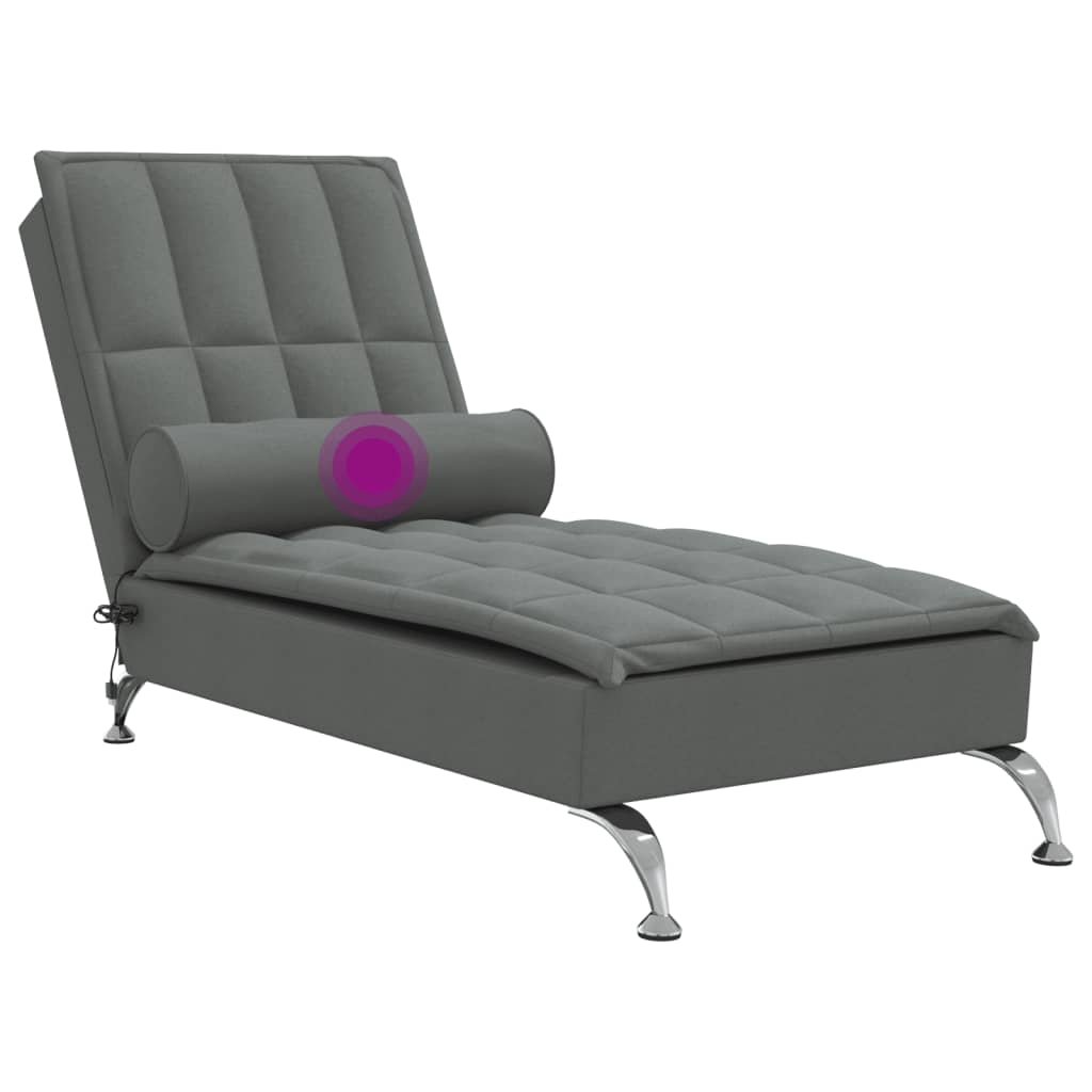 vidaXL Chaise lounge de massagem com rolo tecido cinzento-escuro