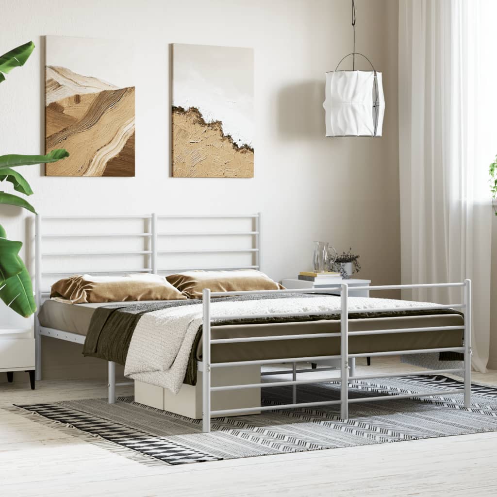 vidaXL Estrutura de cama com cabeceira e pés 140x190 cm metal branco