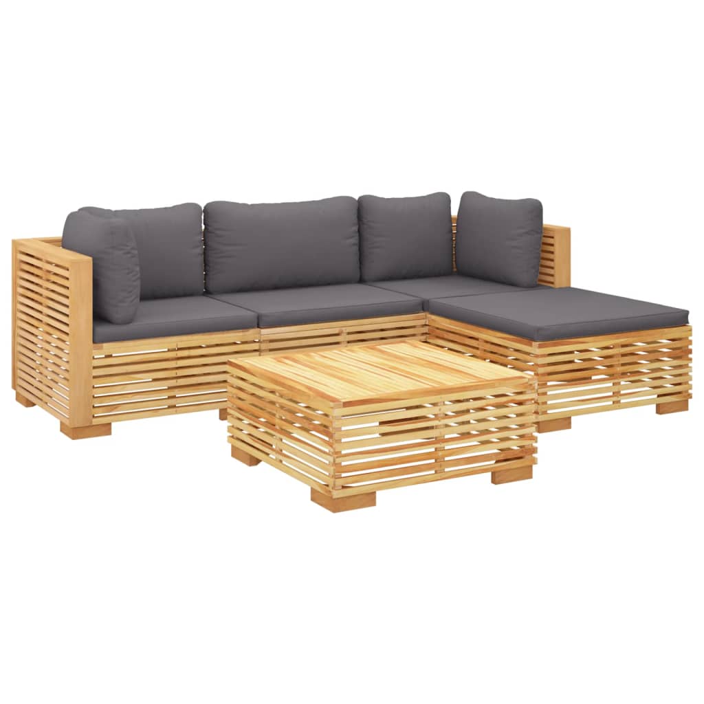 vidaXL 5 pcs conjunto lounge jardim c/ almofadões madeira teca maciça