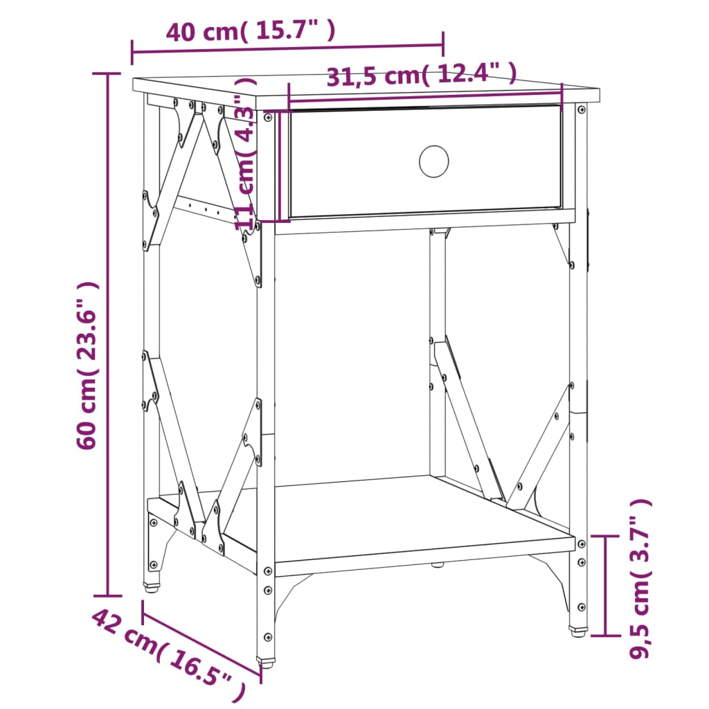 vidaXL Mesa de cabeceira 40x42x60 cm derivados madeira carvalho sonoma