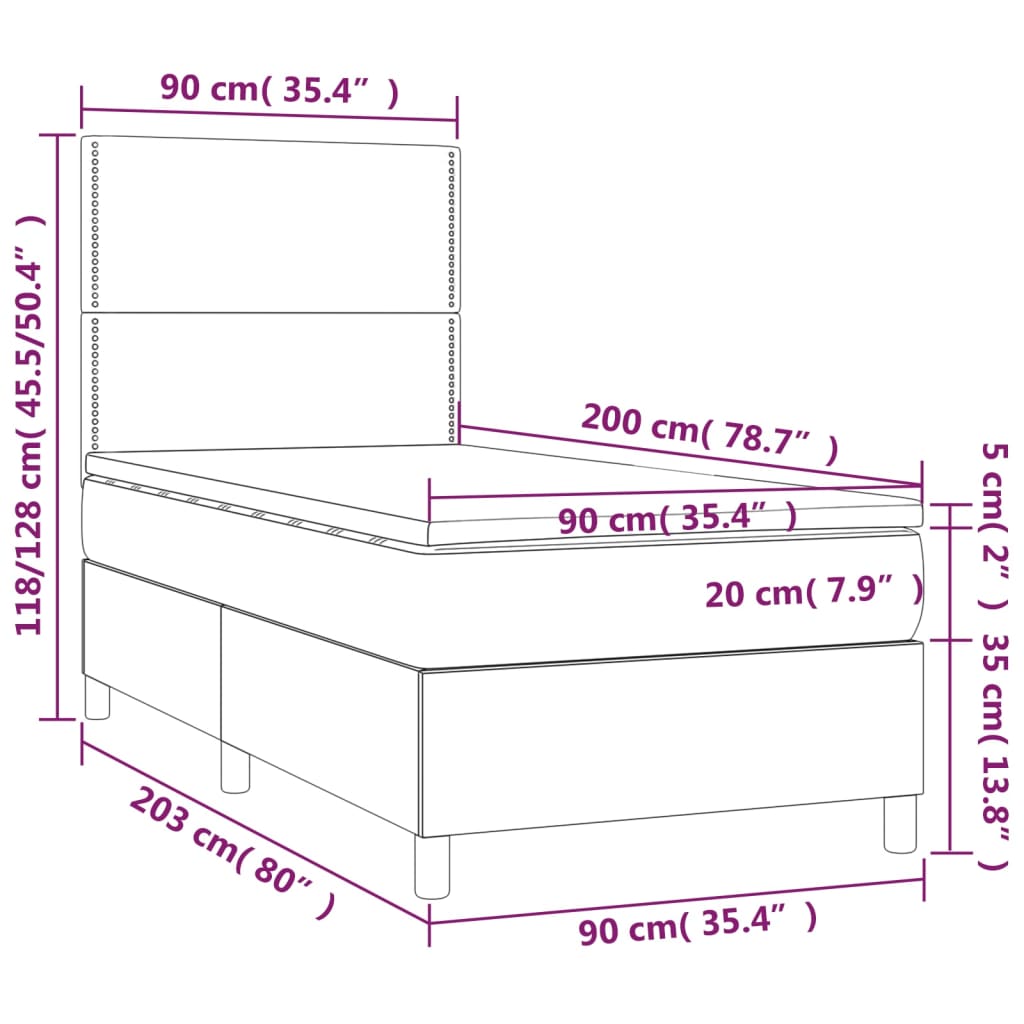 vidaXL Cama com molas/colchão 90x200 cm tecido preto