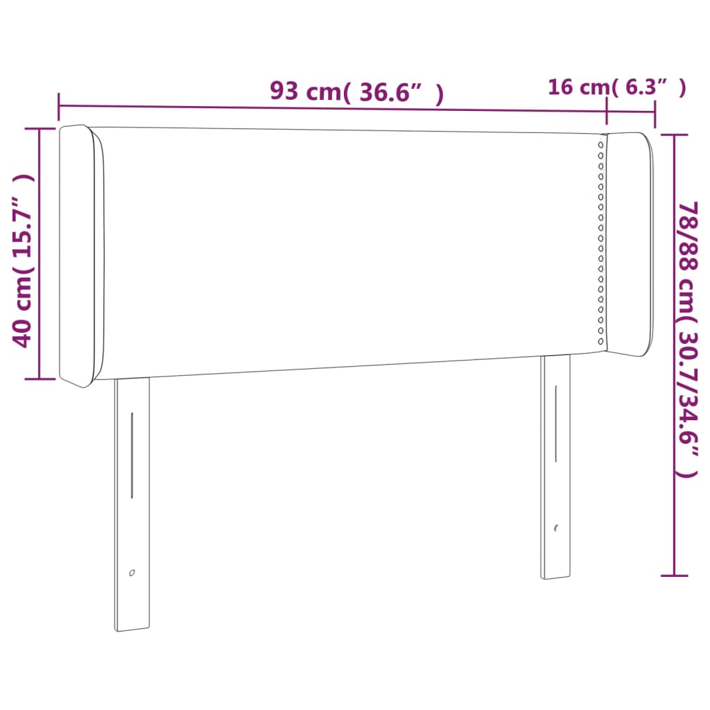 vidaXL Cabeceira de cama c/ luzes LED tecido 93x16x78/88cm cinza-claro