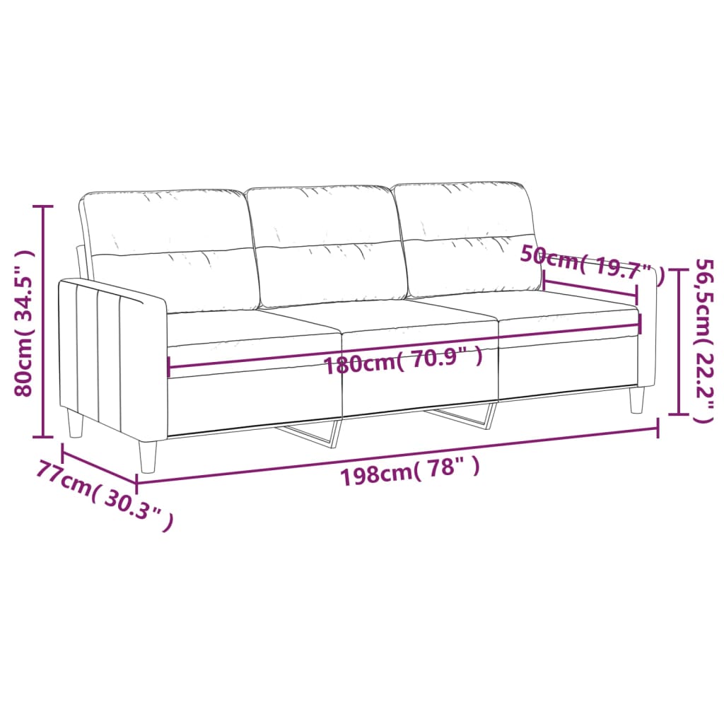 vidaXL Sofá de 3 lugares 180 cm tecido cinza-escuro