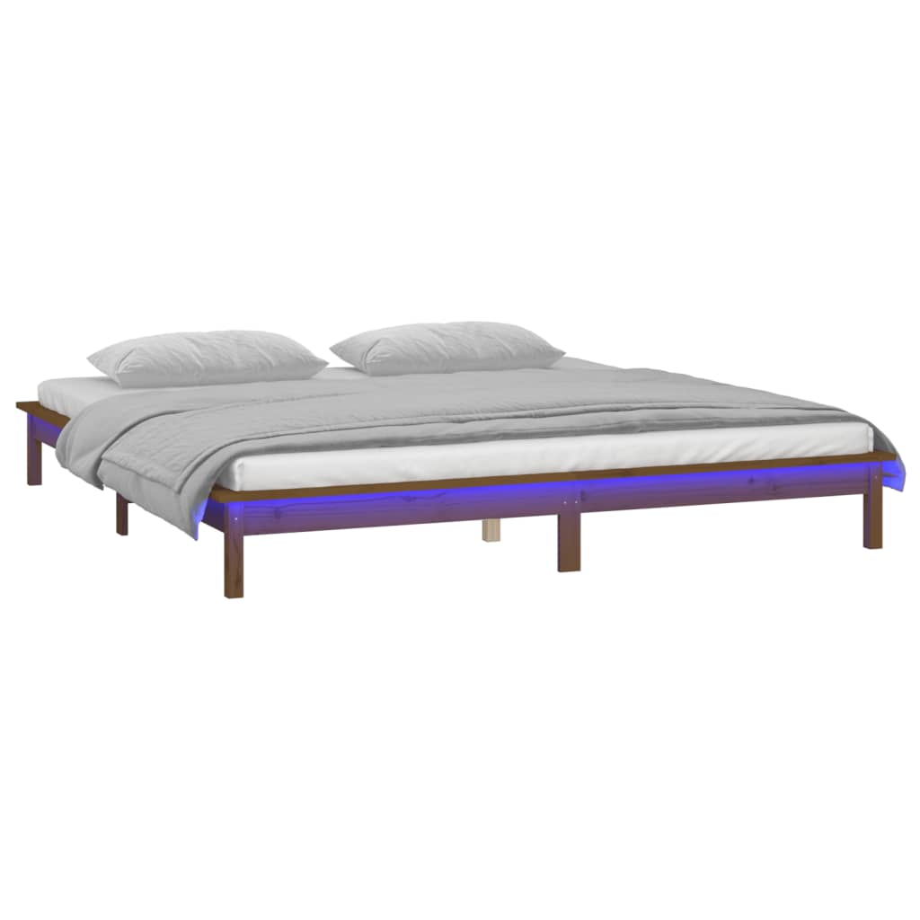 vidaXL Estrutura de cama c/ LEDs 200x200cm madeira maciça castanho mel