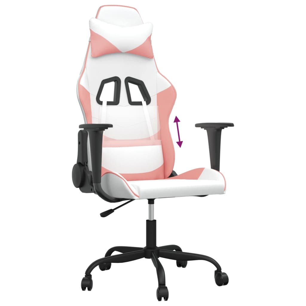 vidaXL Cadeira gaming couro artificial branco e rosa