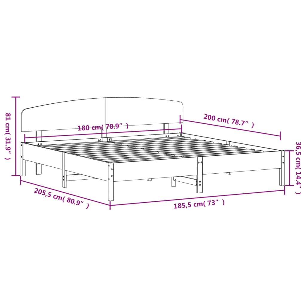 vidaXL Cama sem colchão 180x200 cm madeira de pinho maciça