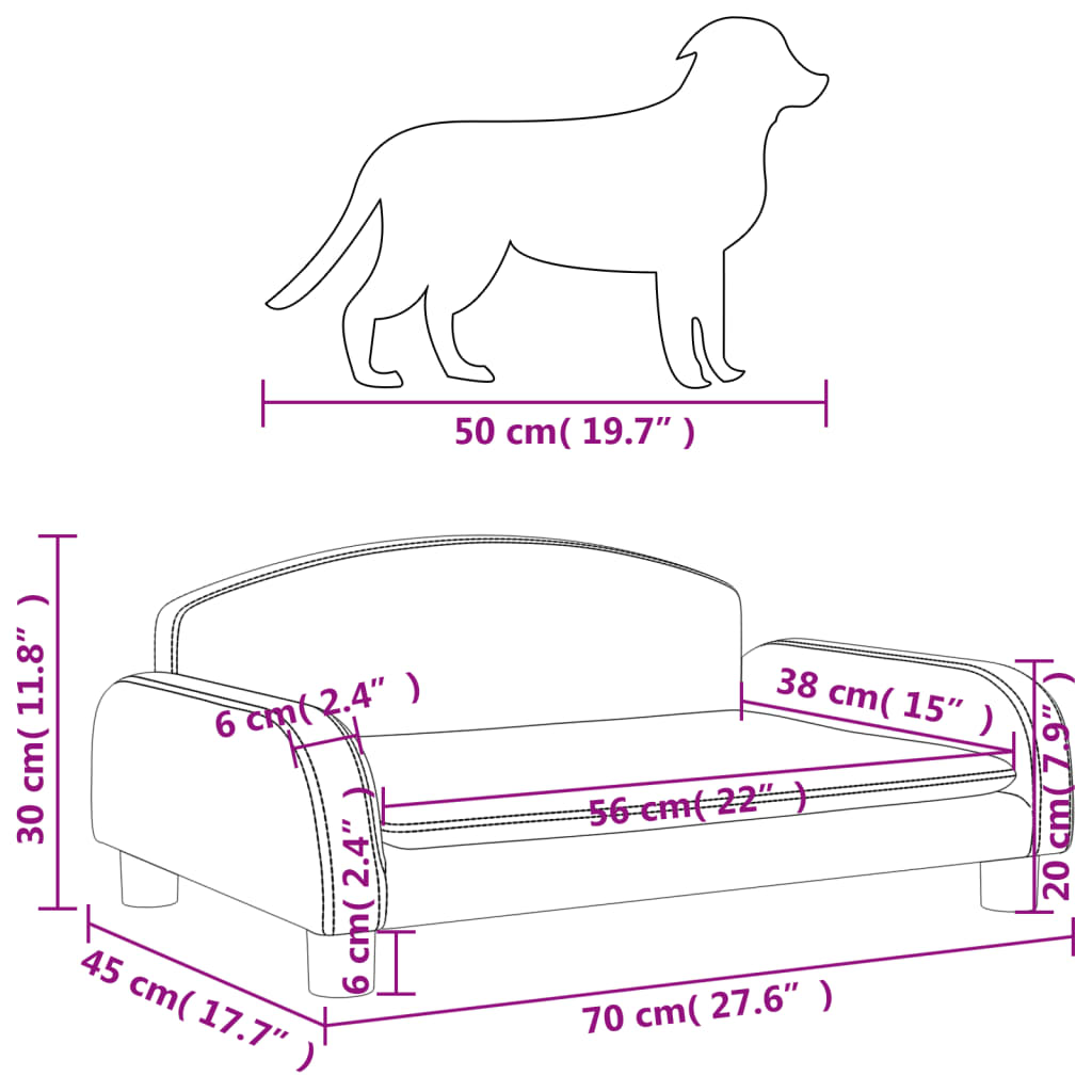 vidaXL Cama para cães 70x45x30 cm couro artificial cinzento