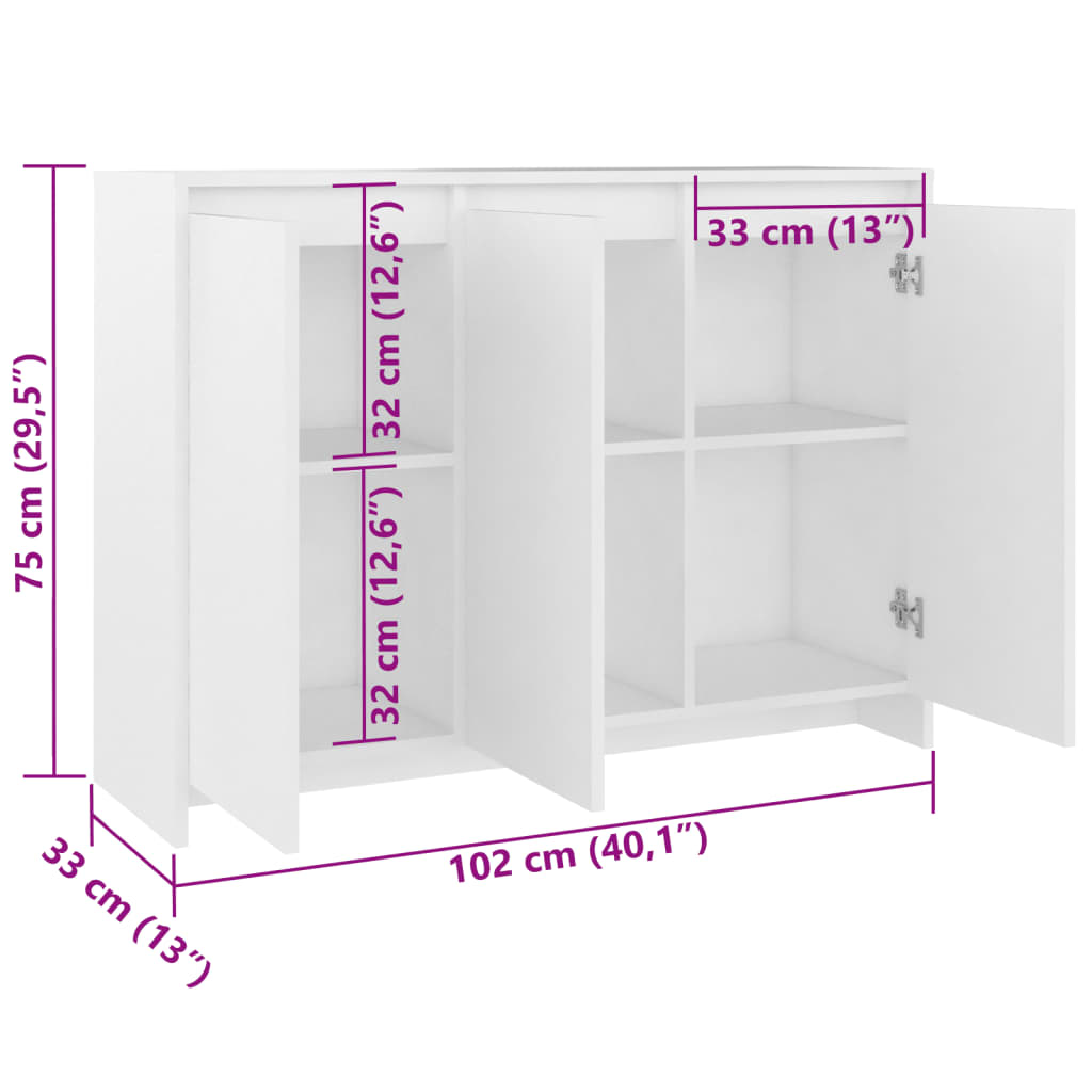 vidaXL Aparador 102x33x75 cm derivados de madeira branco