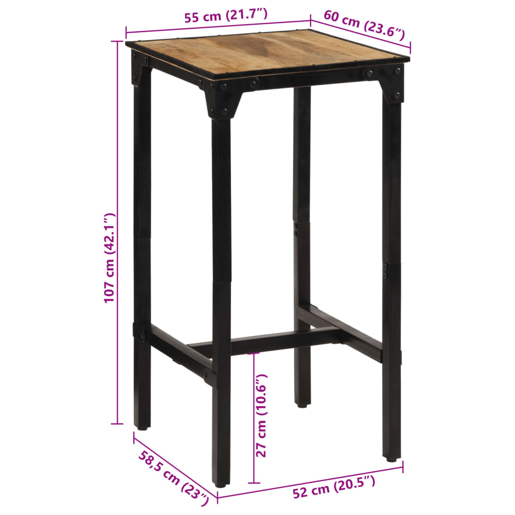 vidaXL 3 pcs conj. de bar madeira de mangueira áspera maciça e metal