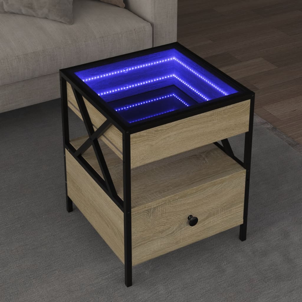 vidaXL Mesa de centro luzes LED Infinity 40x40x51 cm carvalho sonoma