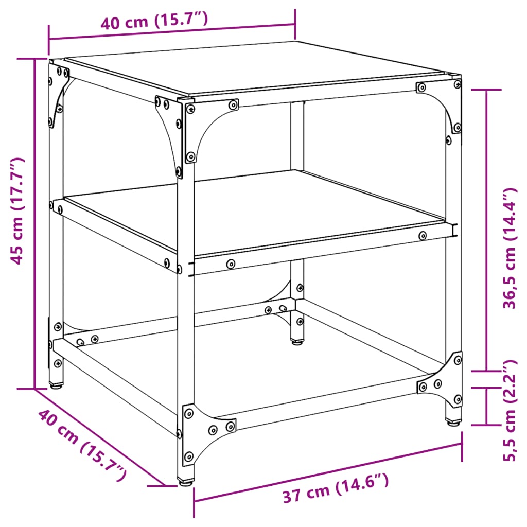 vidaXL Mesas de centro c/ topo em vidro preto 2 pcs 40x40x45 cm aço