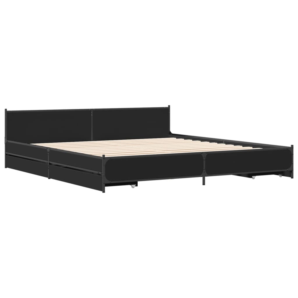 vidaXL Estrutura de cama c/ gavetas 200x200 cm derivados madeira preto