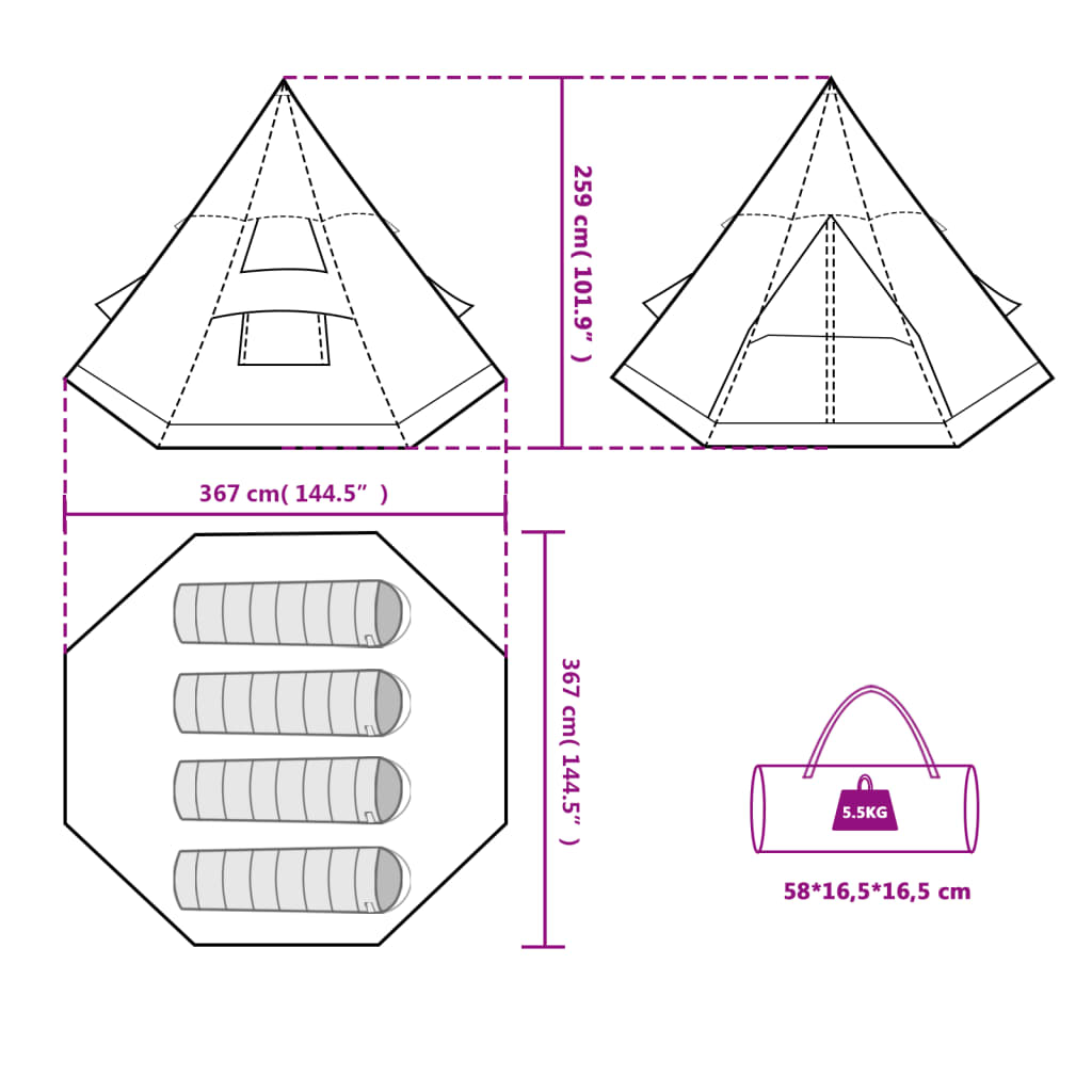 vidaXL Tenda de campismo tipi para 4 pessoas impermeável azul