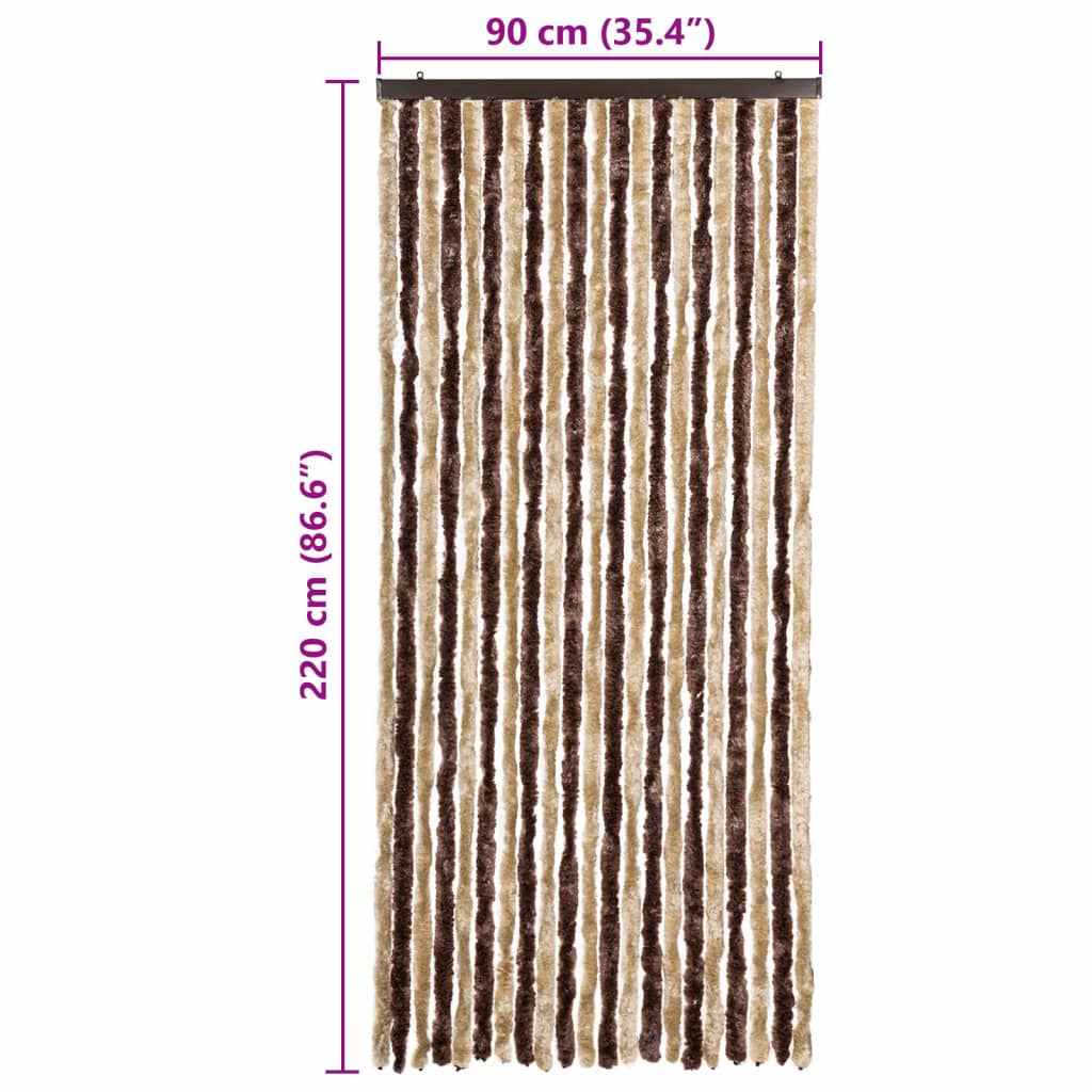 vidaXL Cortina anti-insetos 90x220 cm chenille bege e castanho claro